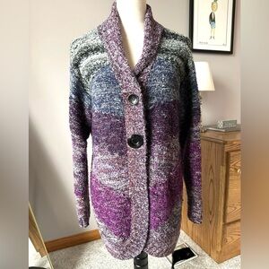 Curio by Anthropology wool blend long cardigan sweater purple blue
